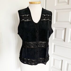 NEW Vintage Fred Thomas Black Suede Lace Crochet Women's Vest Size Medium